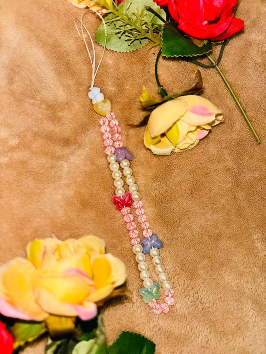 mobile charms pink and white pearl